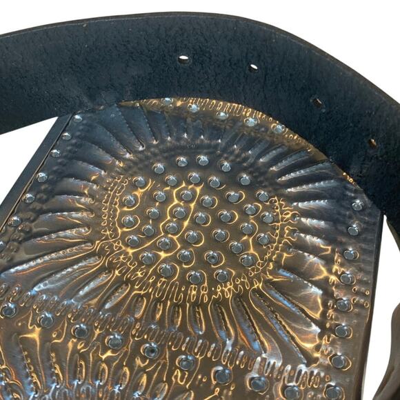 Genuine Leather Womens Belt Tooled Flowers Brass Buckle Western Boho Vintage - Picture 5 of 6